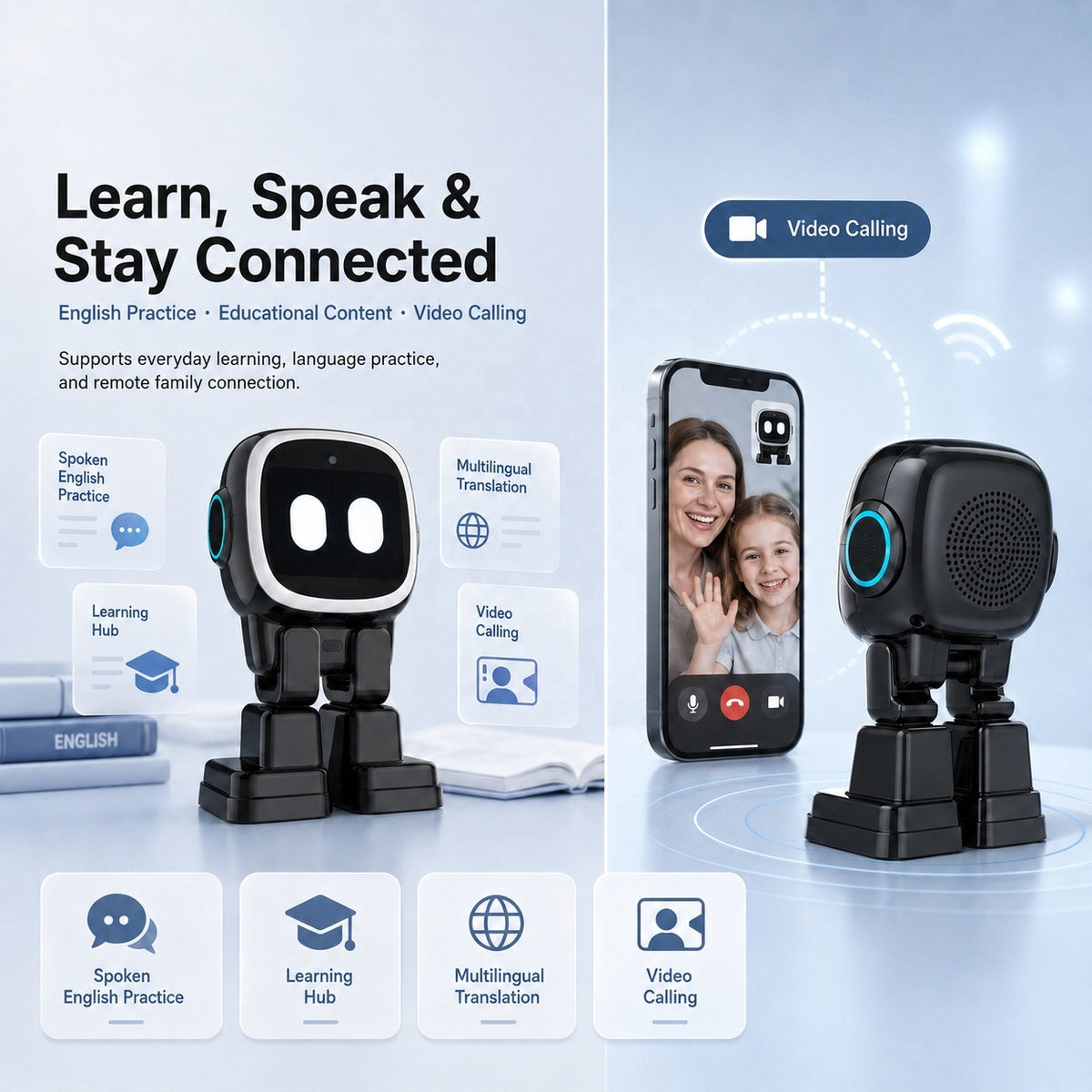 AI intelligent emotional companion robot emo voice conversation translation dancing toy education learning alarm clock